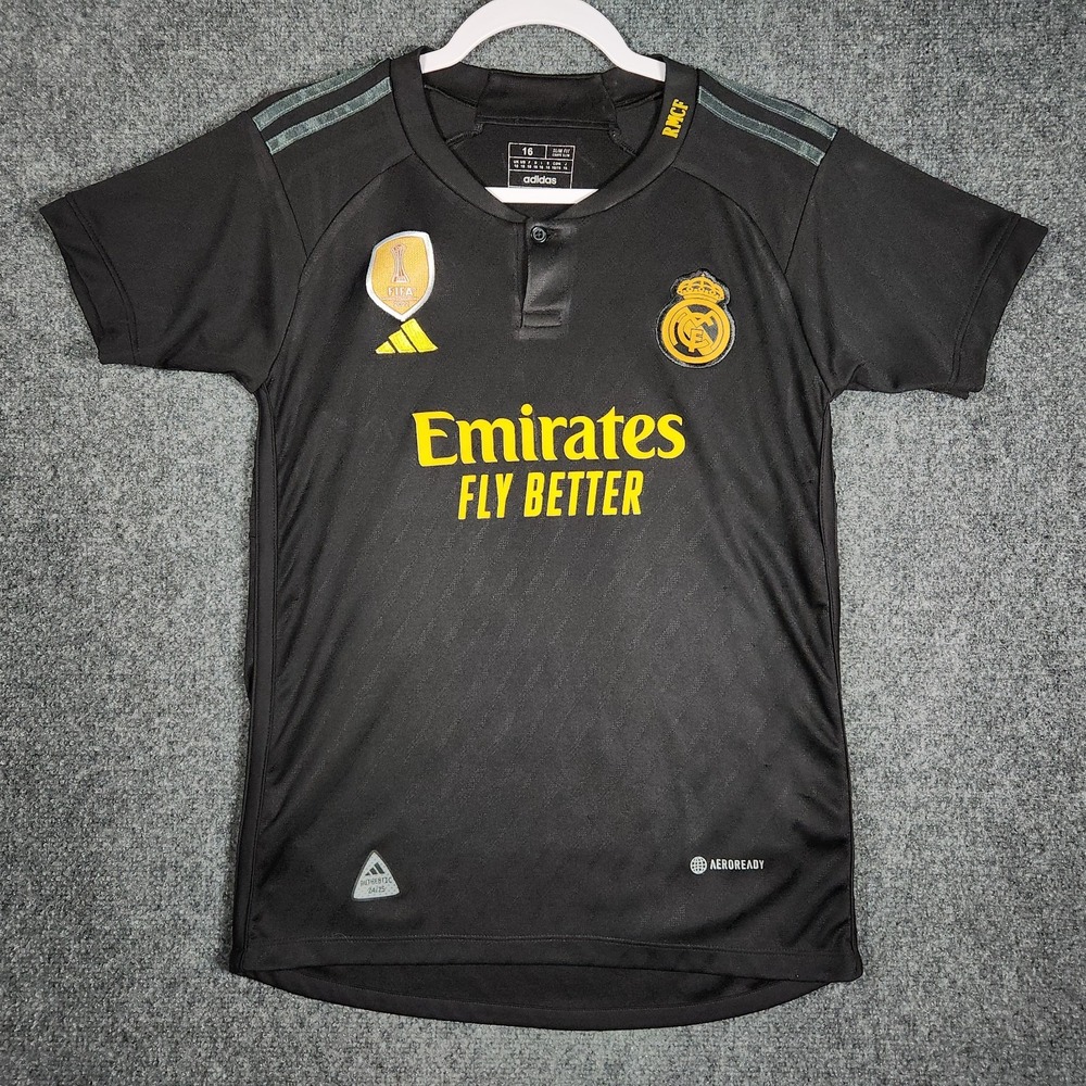 Adidas Real Madrid Bellingham Jersey Youth 16 Black Good AeroReady Soccer